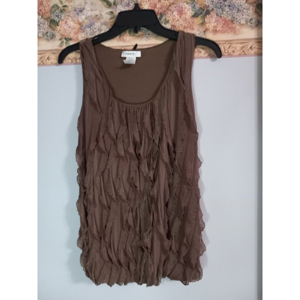 January 7 USA Brown Medium Textured Stretch Casual Club Boho Peasant Top